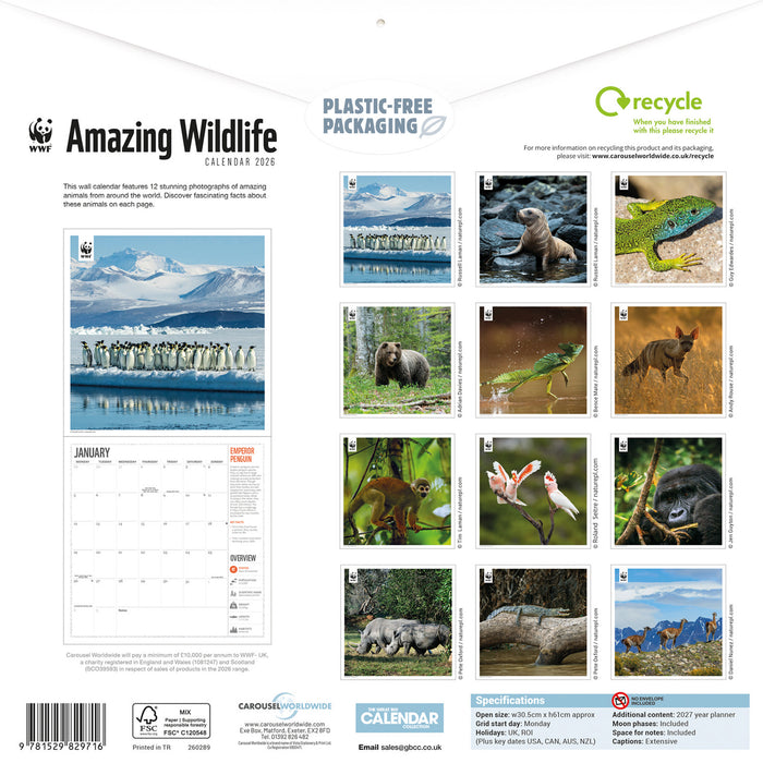 WWF Amazing Wildlife 2026 Square Wall Calendar