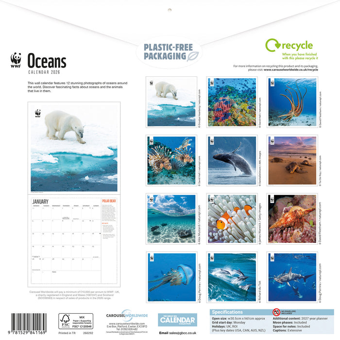 WWF Oceans 2026 Square Wall Calendar