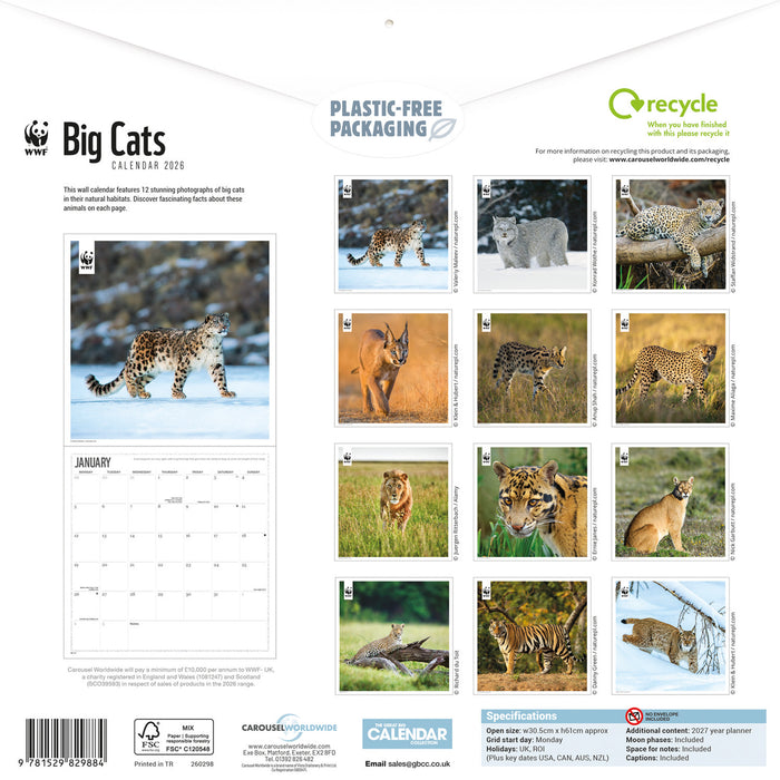 WWF Big Cats 2026 Square Wall Calendar