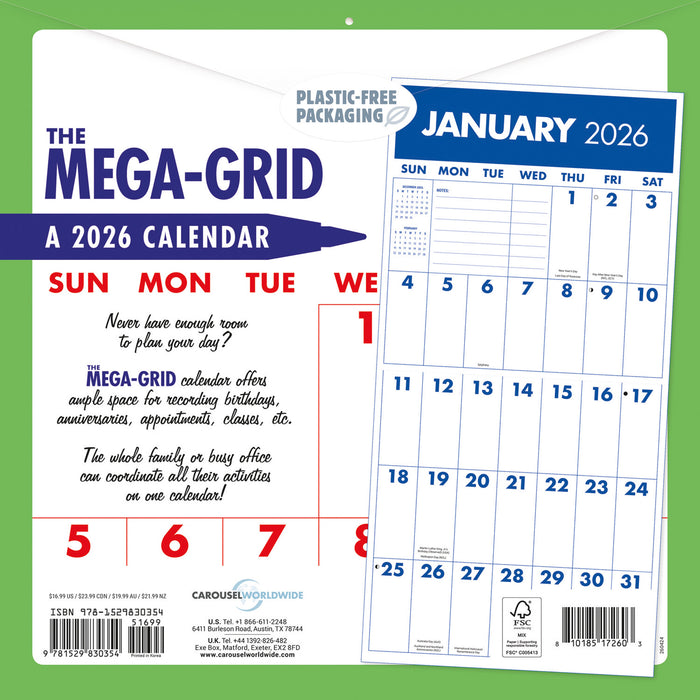 Mega Grid 2026 Square Wall Calendar