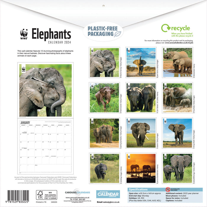 2024 WWF Elephants Wall Calendar