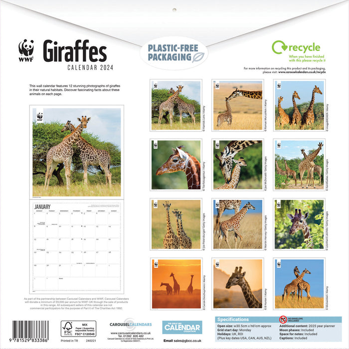 2024 WWF Giraffes Wall Calendar