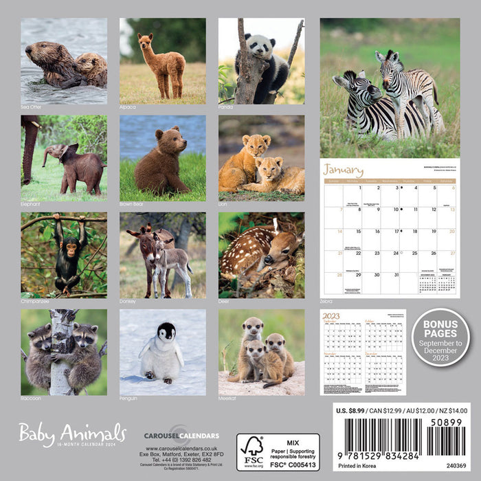 2024 Baby Animals Mini Wall Calendar