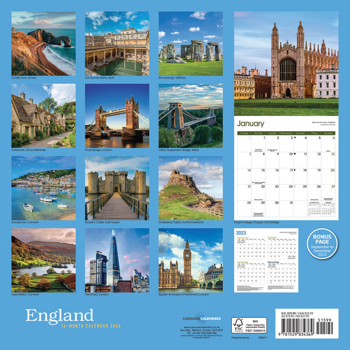 2024 England Wall Calendar