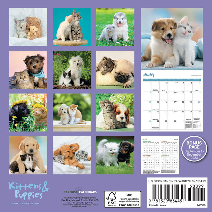 2024 Kittens & Puppies Mini Wall Calendar