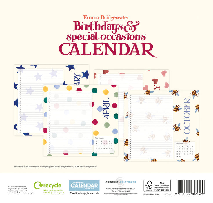 2025 Emma Bridgewater Birthday Candles Wall Calendar