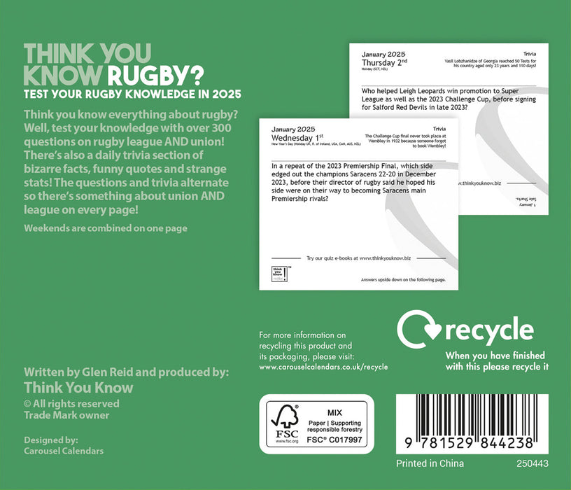 2025 Think You Know Rugby Page-A-Day Calendar