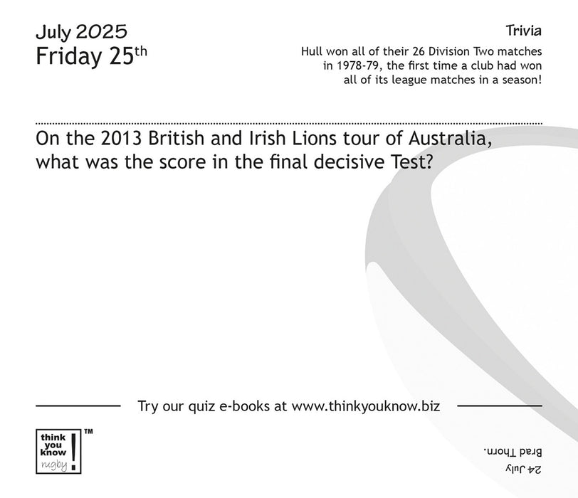 2025 Think You Know Rugby Page-A-Day Calendar