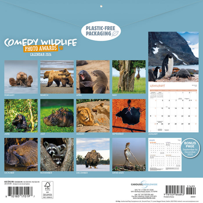 Comedy Wildlife Photography Awards 2026 Square Wall Calendar