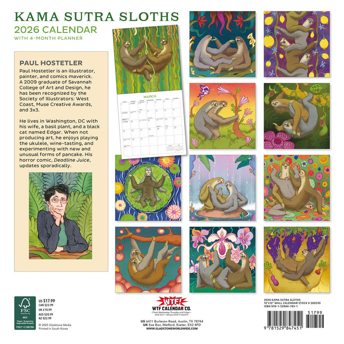 Kama Sutra Sloths 2026 Square Wall Calendar