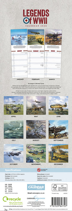 Legends of WWII 2026 Slimline Wall Calendar