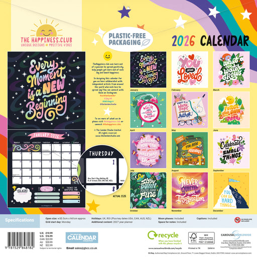 The Happiness Club 2026 Square Wall Calendar