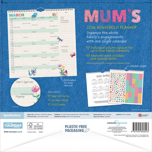 Mums Fabric Household 2026 Square Wall Calendar
