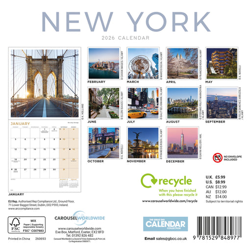 New York 2026 Mini Wall Calendar
