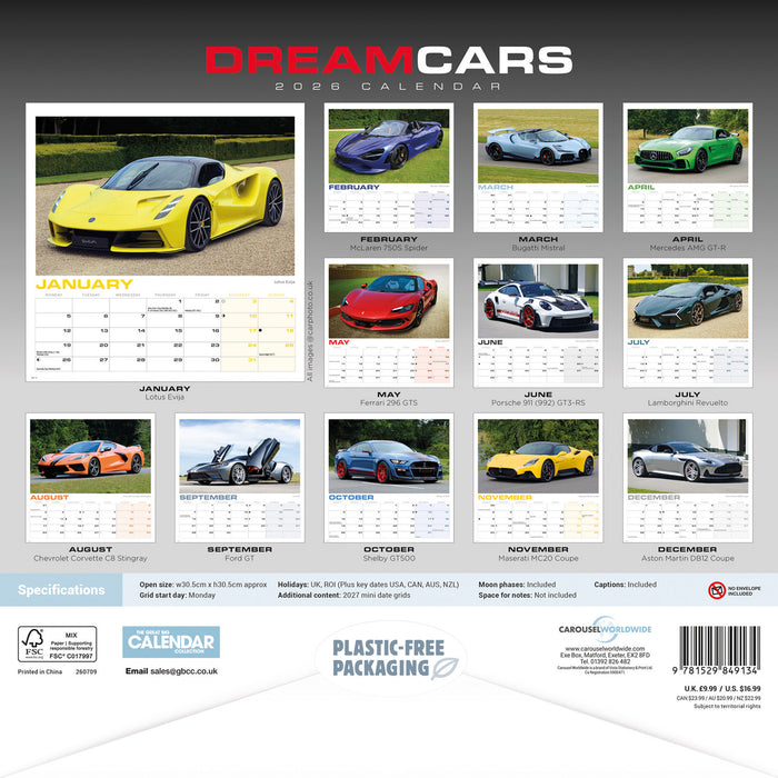 Dream Cars  2026 Square Wall Calendar