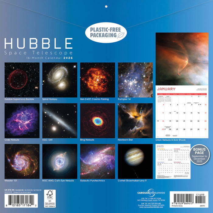 Hubble Space Telescope 2026 Square Wall Calendar
