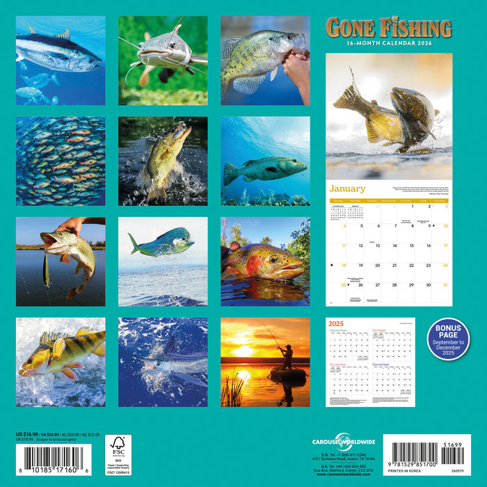 Gone Fishing 2026 Square Wall Calendar