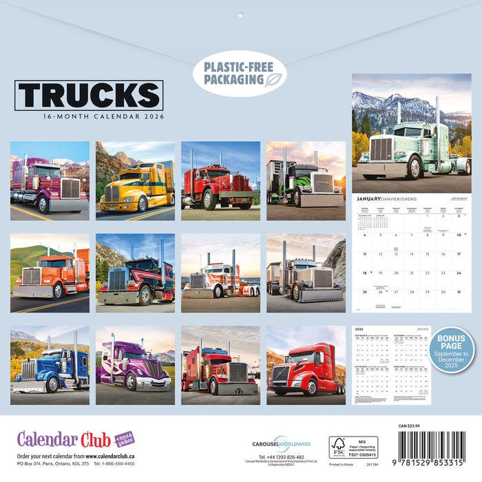 Trucks 2026 Square Wall Calendar