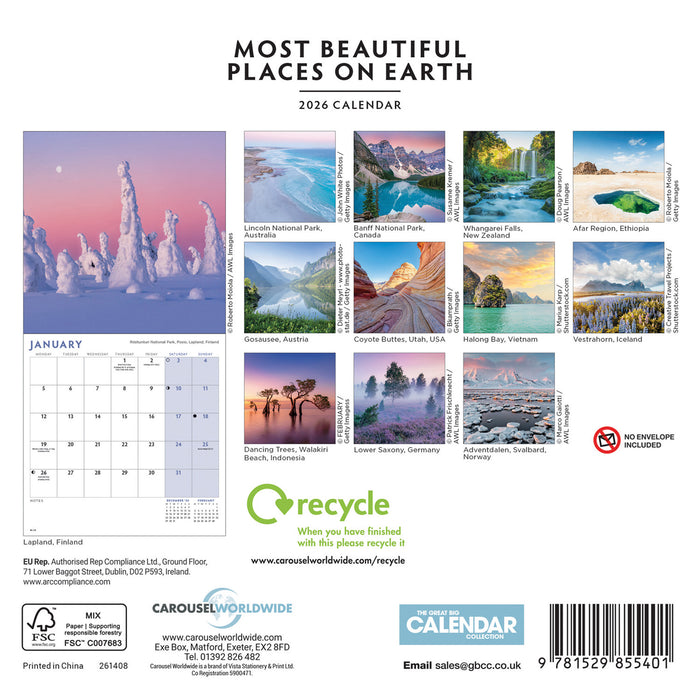 Most Beautiful Places On Earth 2026 Mini Wall Calendar