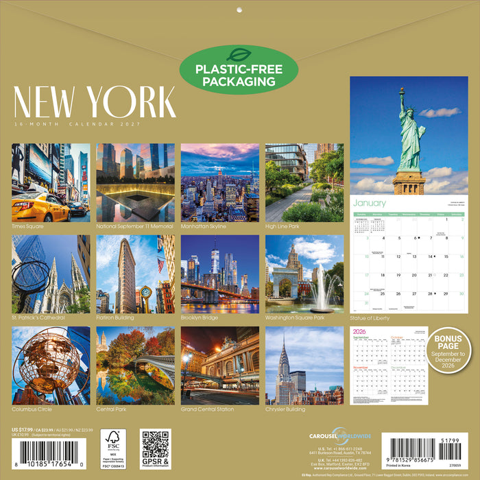 New York 2027 Square Wall Calendar