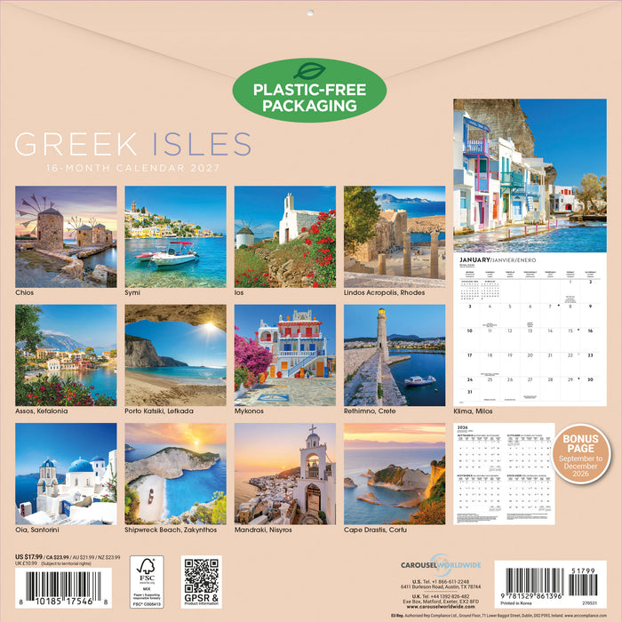Greek Isles 2027 Square Wall Calendar