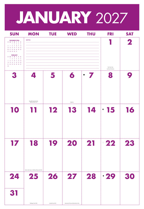 Monster Grid 2027 Large Wall Calendar