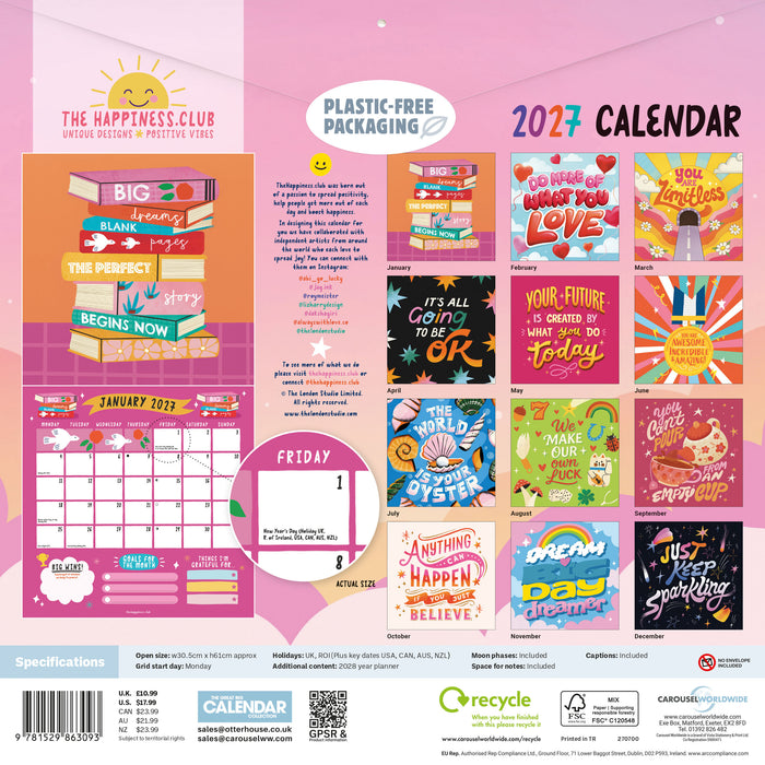 Happiness Club 2027 Square Wall Calendar