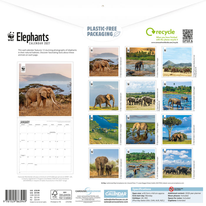 WWF Elephants 2027 Square Wall Calendar