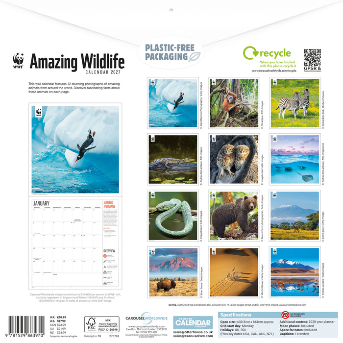 WWF Amazing Wildlife 2027 Square Wall Calendar