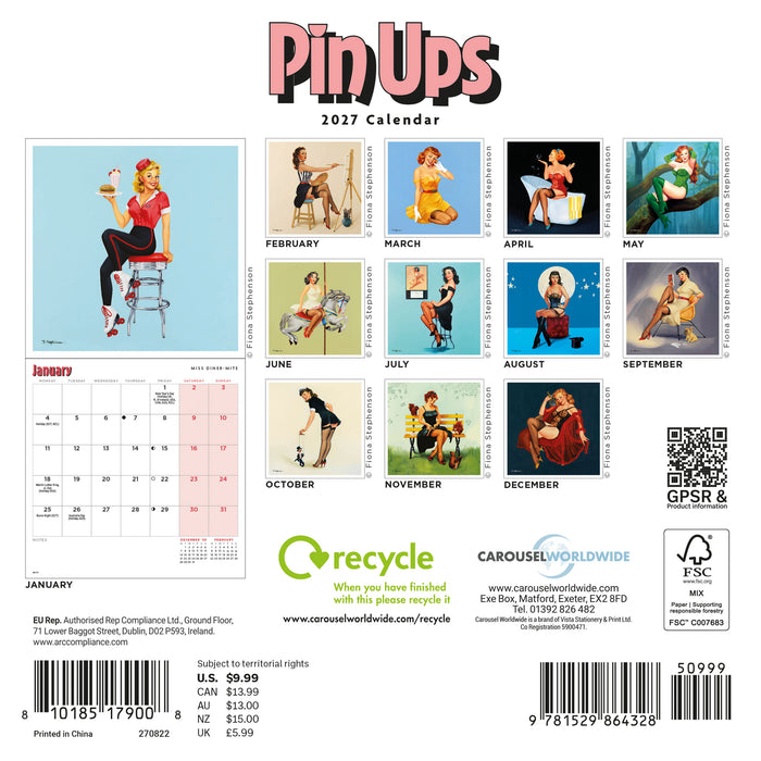 Pin Ups 2027 Mini Wall Calendar