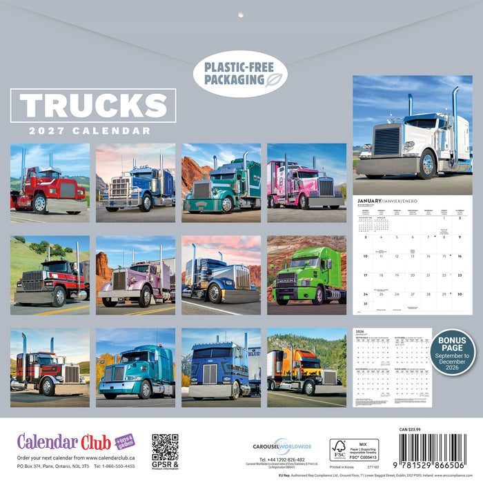 Trucks 2027 Square Wall Calendar