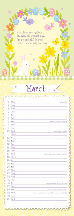 To My Nan 2027 Slimline Wall Calendar