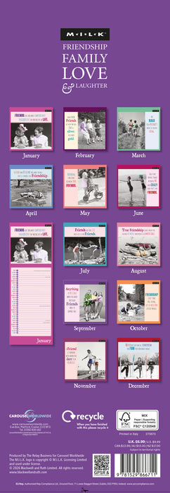 Milk Friendship 2027 Slimline Wall Calendar