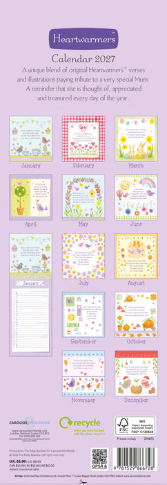 To My Mum Heartwarmers 2027 Slimline Wall Calendar
