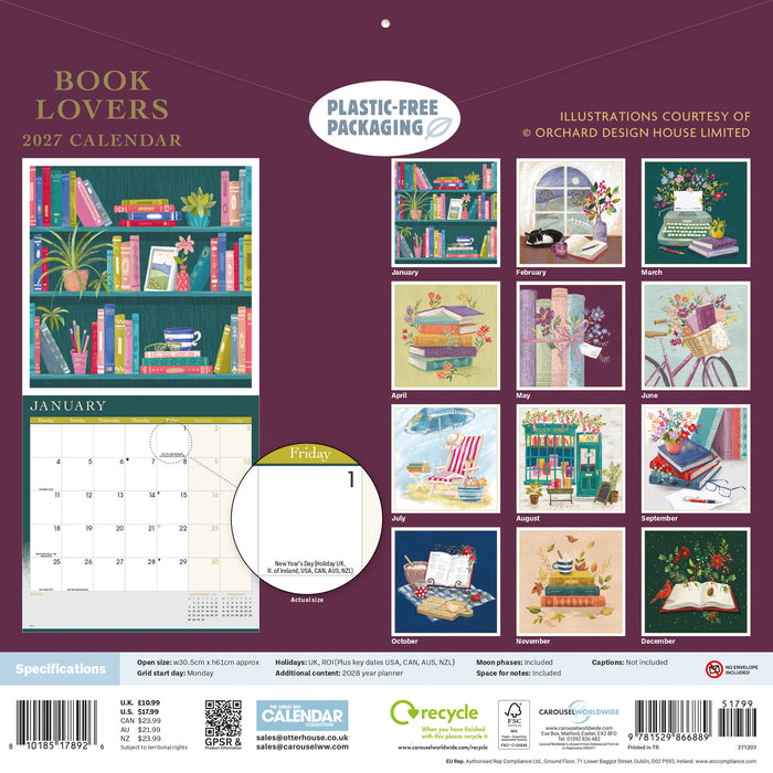 Book Lovers Orchard Design 2027 Square Wall Calendar