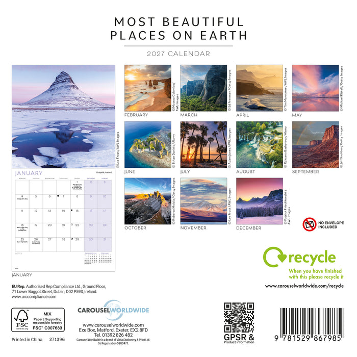 Most Beautiful Places On Earth 2027 Mini Wall Calendar