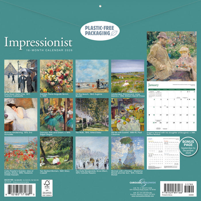Impressionist 2026 Square Wall Calendar
