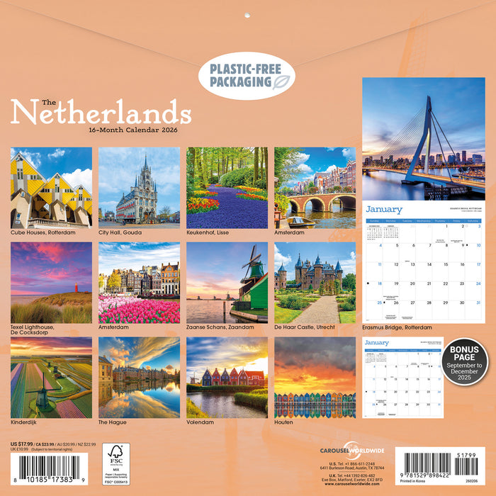 The Netherlands 2026 Square Wall Calendar