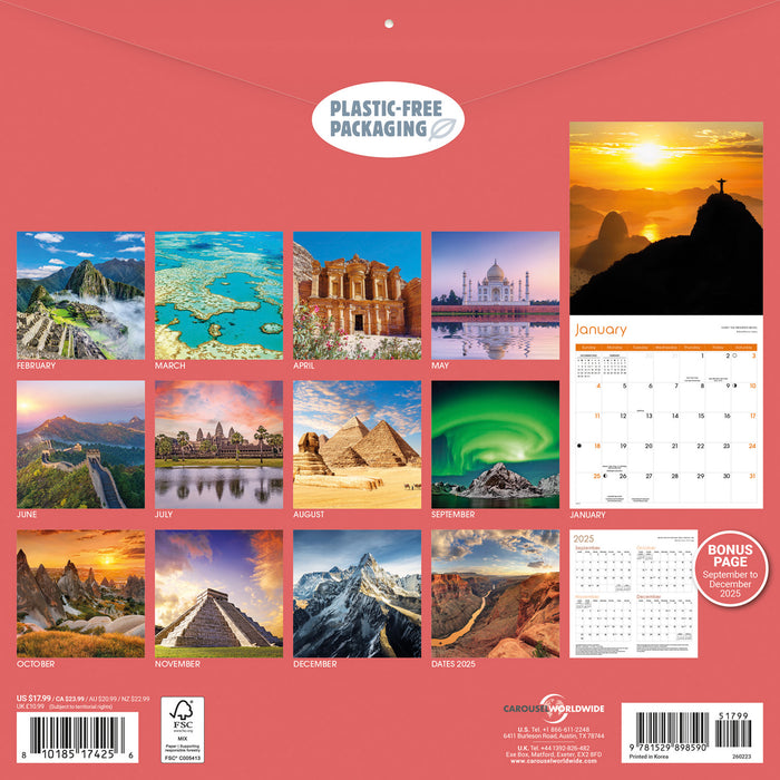 World Wonders 2026 Square Wall Calendar