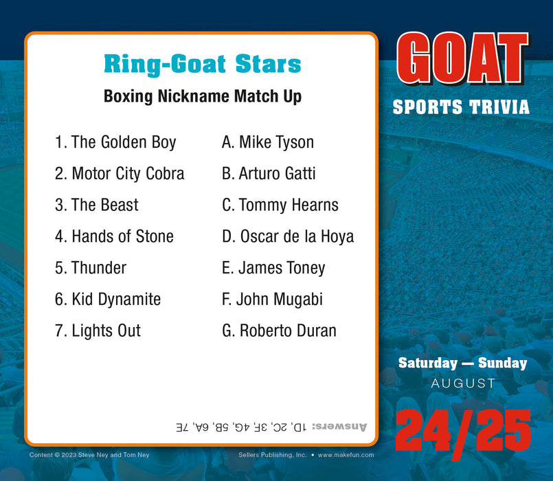2024 GOAT Sports Trivia Page-A-Day