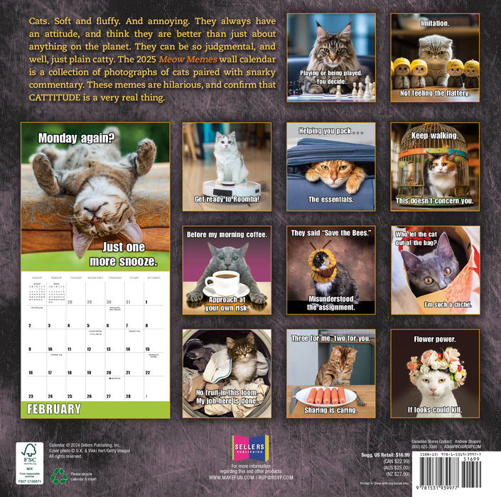 2025 Meow Memes Wall Calendar