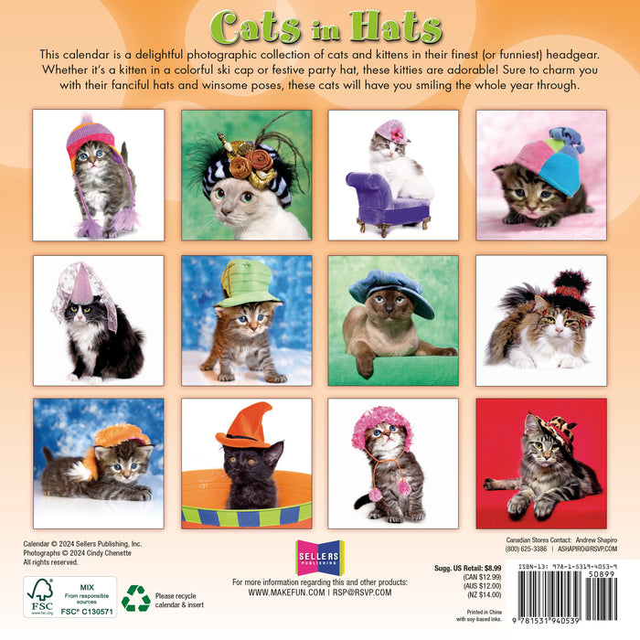 2025 Cats in Hats Mini Wall Calendar