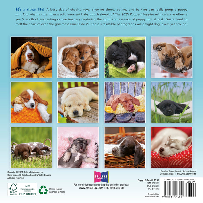 2025 Pooped Puppies Mini Wall Calendar