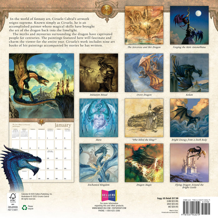Dragons by Ciruelo 2026 Square Wall Calendar