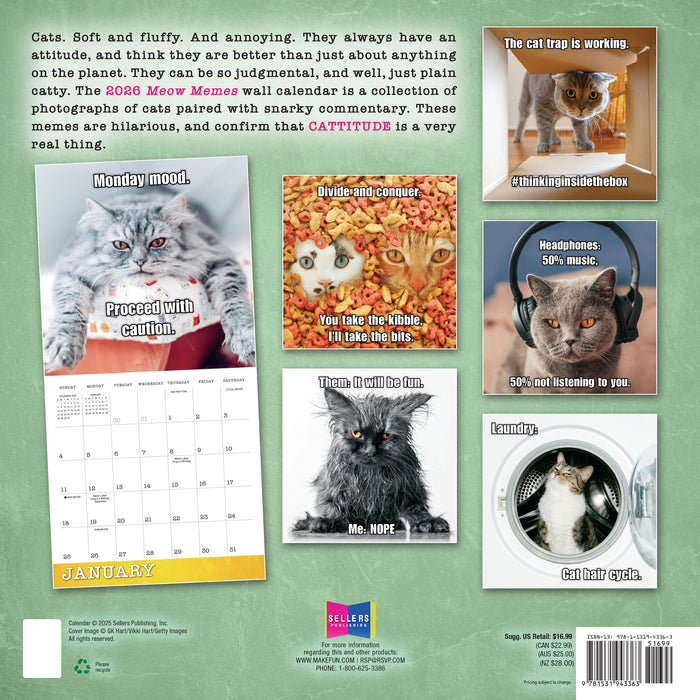 Meow Memes 2026 Square Wall Calendar