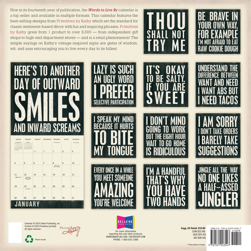 Words to Live By 2026 Square Wall Calendar