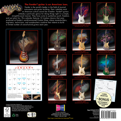 Fender Custom Shop Guitars 2027 Square Wall Calendar