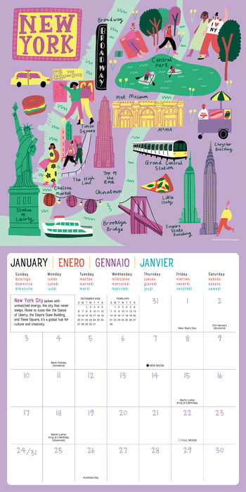 Drawn to Travel: Illustrated Cities of the World 2027 Square Wall Calendar