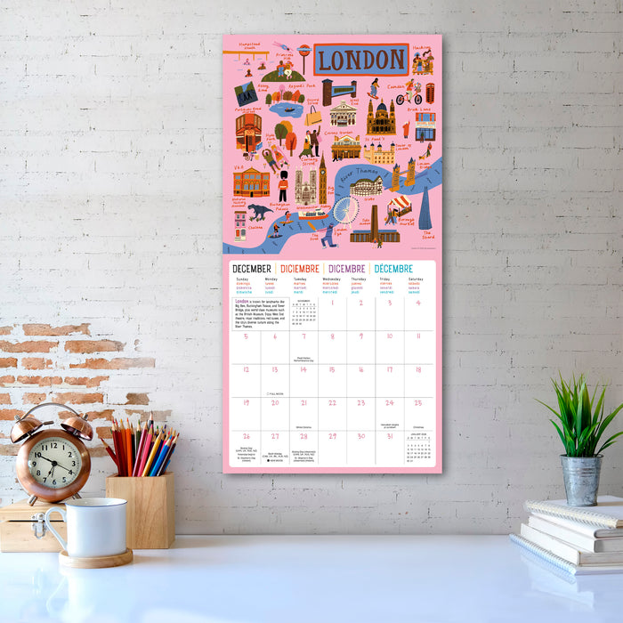 Drawn to Travel: Illustrated Cities of the World 2027 Square Wall Calendar
