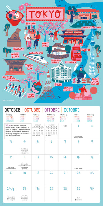 Drawn to Travel: Illustrated Cities of the World 2027 Square Wall Calendar